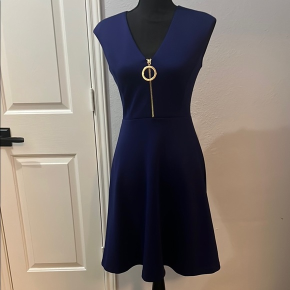 DKNY Blue purpleish Dress with Gold Zipper 2 - Picture 2 of 8